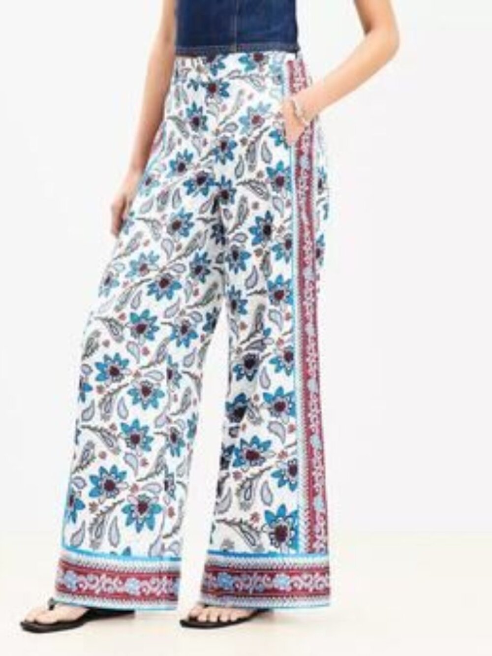 LOFT Pants Floral paisley print Wide Leg pull on lightweight XLP XL petite